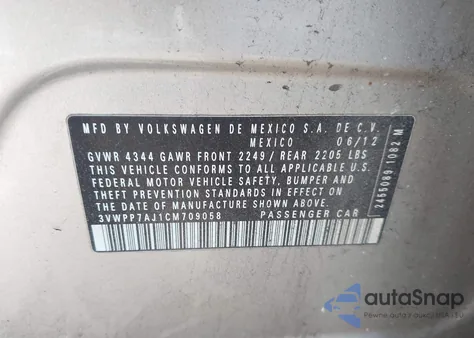 2012 Volkswagen Jetta Sportwagen 2.5L Se from USA, damaged, VIN 3VWPP7AJ1CM709058